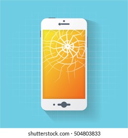 flat broken white smart phone