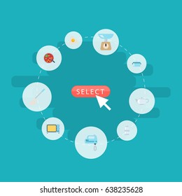 Flat Broth, Soup Spoon, Omelette And Other Vector Elements. Set Of Cooking Flat Symbols Also Includes Pan, Fried, Scales Objects.
