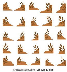Flat Brown Botanical Leaf on Earthy Corner Shape Collectios