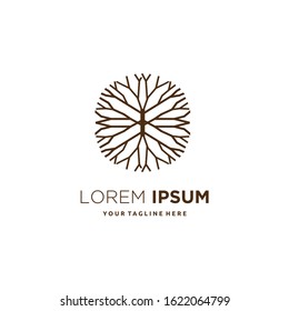 flat brown geometric natural roots circle logo icon vector template