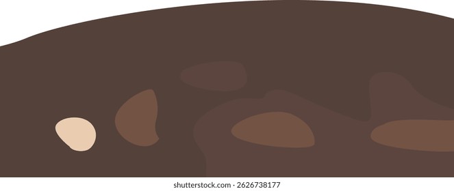 Flat brown soil surface with rock textures, ideal for farming backgrounds, garden layouts, nature infographics, or landscape design elements.
