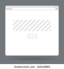 Flat browser window with page 404. Vector illustration