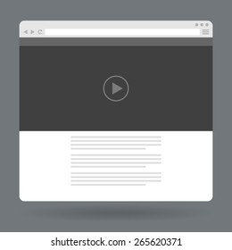 Flat browser window with video player online. Vector illustration