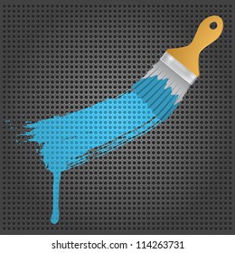 flat brush with blue paint's splash over a metallic background