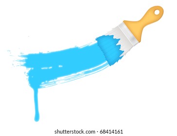  flat brush with blue paint's splash over a white background