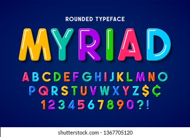 Flat bubble comical font design, colorful alphabet, typeface. Color Swatches control