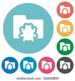 Flat bug folder icon set on round color background.