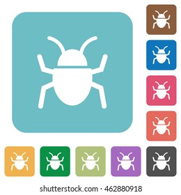 Flat bug icons on rounded square color backgrounds.