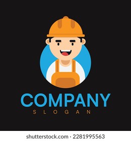 plantilla vectorial del logotipo de la caricatura de la mascota del constructor plano 