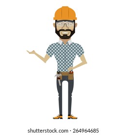 Flat builder worker illustration