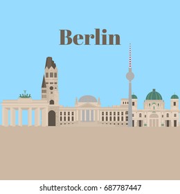 Flat building of Berlin, travel icon landmarks in Germany. City architecture. Vector illustration