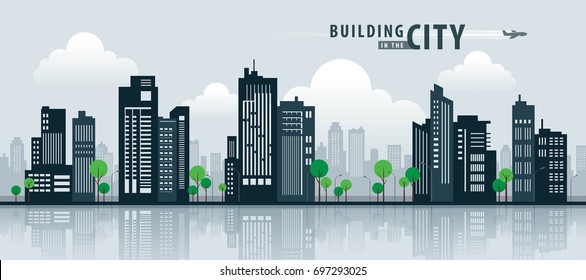 Flat Building in the City, Skyscraper, Cityscape Skyline