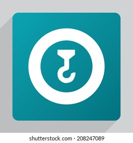 flat building crane icon, white on green background 