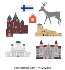 Flat building of Finland country, travel icon landmark . Helsinki City architecture. World European travel vacation sightseeing
