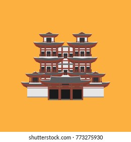 Flat building of Republic of Singapore, travel icon landmark. City architecture. World Asian travel vacation sightseeing. Buddha Toothe Relic Temple in Chinatown in Singapore.