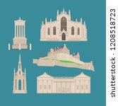 Flat building in Scotland, United Kingdom. Sightseeing and landmark. Architecture of Great Britain. St Giles Cathedral and Edinburgh Castle. Dugald Stewart, Scott Walter Monument vector illustration
