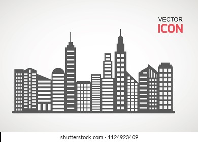 Flat Buildings, skyscrapers, business center, offices and houses vector illustration. Modern city, Urban landscape concept. Vector city buildings silhouette icons.