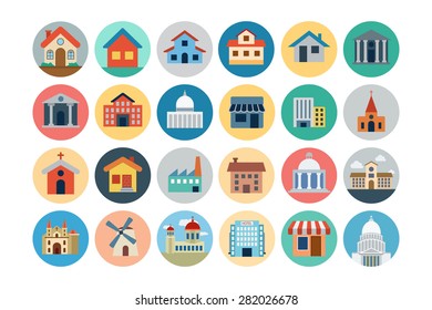 Flat Buildings Vector Icons 1