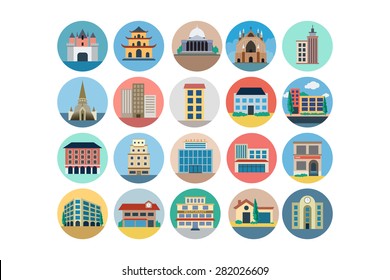 Flat Buildings Vector Icons 4