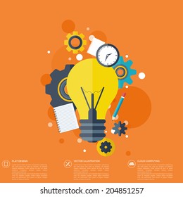 Flat bulb. Education concept background. Success achievement.