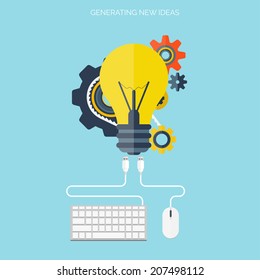 Flat bulb. Ideas finding concept background. Success achievement.