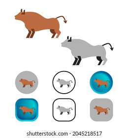 Flat Bull Animal Icon Collection