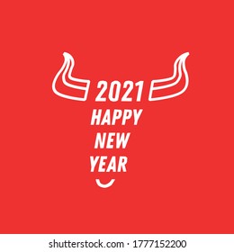 Flat bull logo sign 2021. Bull logo design template. Bull horns with the text Happy new year. Taurus symbol element vector. Symbol of the coming year. Simple, stylish, brutal, masculine sign. Ox 2021.