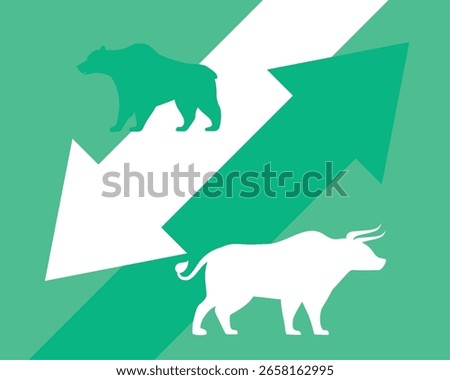 flat bullish vs bearish upward downward market trend background vector