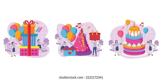 Flat Bundle Birthday Cake Design Illustration