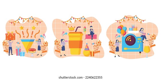 Diseño de la decoración de cumpleaños de un paquete plano Ilustración