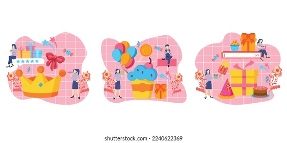 Flat Bundle Birthday Decoration Design Illustration