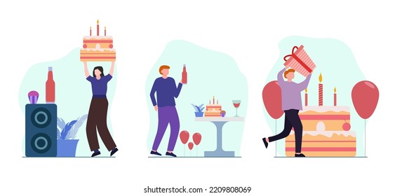 Flat Bundle Birthday Party Design Illustration