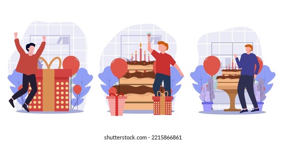 Flat Bundle Birthday Party Design Illustration