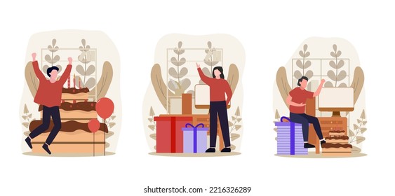 Flat Bundle Birthday Party Design Illustration