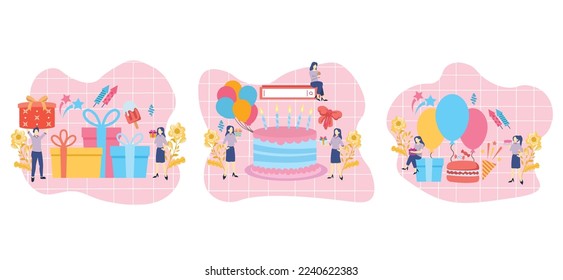 Flat Bundle Birthday Party Design Illustration