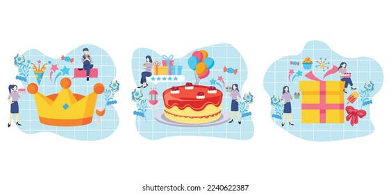 Flat Bundle Birthday Party Design Illustration