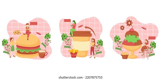 Flat Bundle Cafe Fast Food Design Illustration