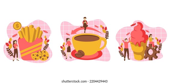 Flat Bundle Cafe Junk Food Design Illustration
