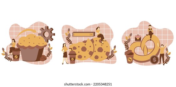 Flat Bundle Cafe Sweet Cookie Design Illustration