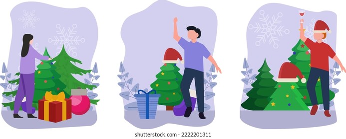 Flat Bundle Christmas Celebration Design Illustration