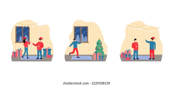 Flat Bundle Christmas Celebration Design Illustration