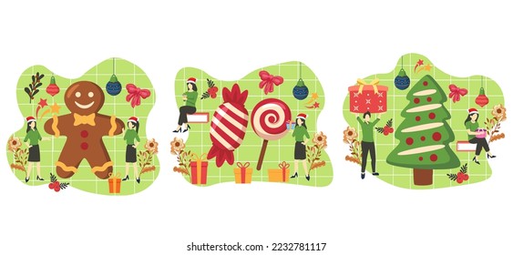 Flat Bundle Christmas Celebration Design Illustration