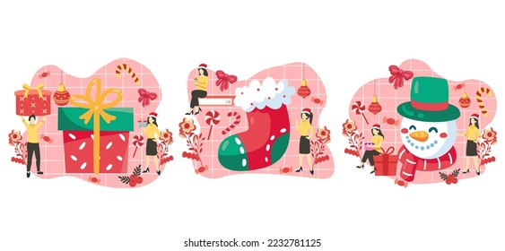 Diseño Ilustración de Diseño de Celebración de Navidad con Paquete Plano
