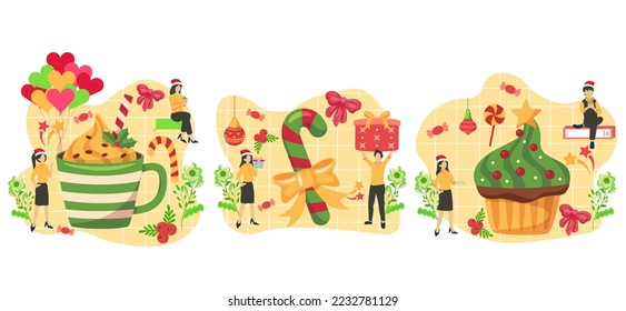 Flat Bundle Christmas Celebration Design Illustration