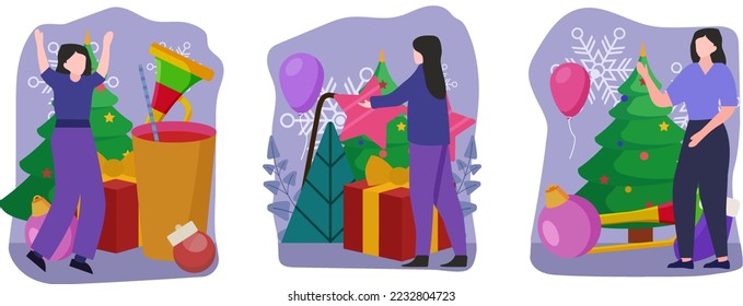 Diseño Ilustración de Diseño de Celebración de Navidad con Paquete Plano