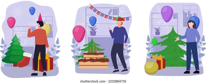 Flat Bundle Christmas Celebration Design Illustration