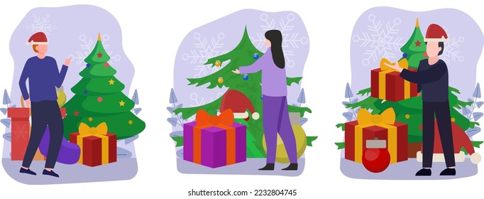 Flat Bundle Christmas Celebration Design Illustration