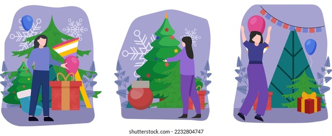 Diseño Ilustración de Diseño de Celebración de Navidad con Paquete Plano