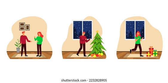 Diseño Ilustración de Diseño de Celebración de Navidad con Paquete Plano