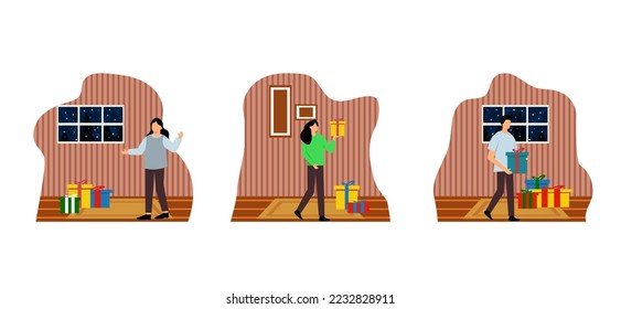 Flaches Paket Weihnachtsfeier Design Illustration